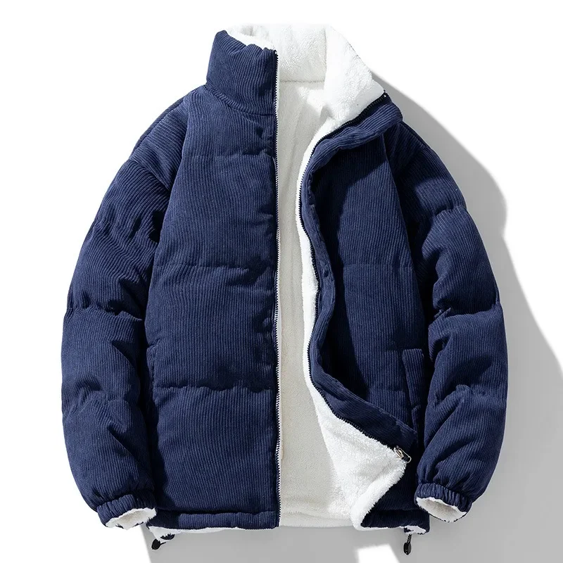

2023 Double-sided Lamb Fleece Thickened Warm Parka Men's Solid Standing Collar Fashion Casual Loose Coat Streetwear Chaqueta