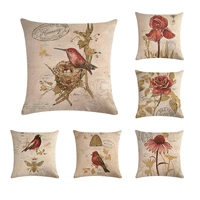 vintage style oil painting flowers cushion covers european retro birds and butterfly cushion cover beige linen pillow case zy147
