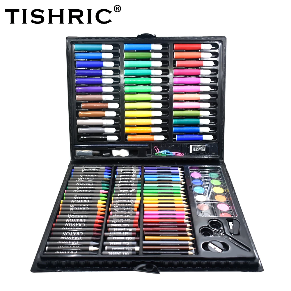 

TISHRIC 150Pcs Children Drawing Set Painting Tools Art Supplies Watercolor Pen Oil Pastel Colored Pencil Crayon Stationery