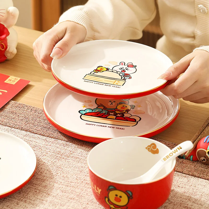 

Line Friends Brown Sally Cony Dish Set Household Rice Bowl High Beauty Ceramic Cute Dining Plate New Year Combination