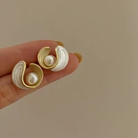 white pearl earrings women shells pearl earrings cute and sweet korean fashion girls daily wear earrings jewelry 2022