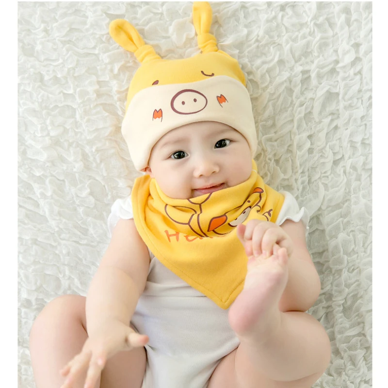 

Cute Cartoon Baby Hat Scarf Infant Cotton Handmade Knotted Hats Newborn Holiday Gift Toddler Boy Girl Cap Photography Kids New
