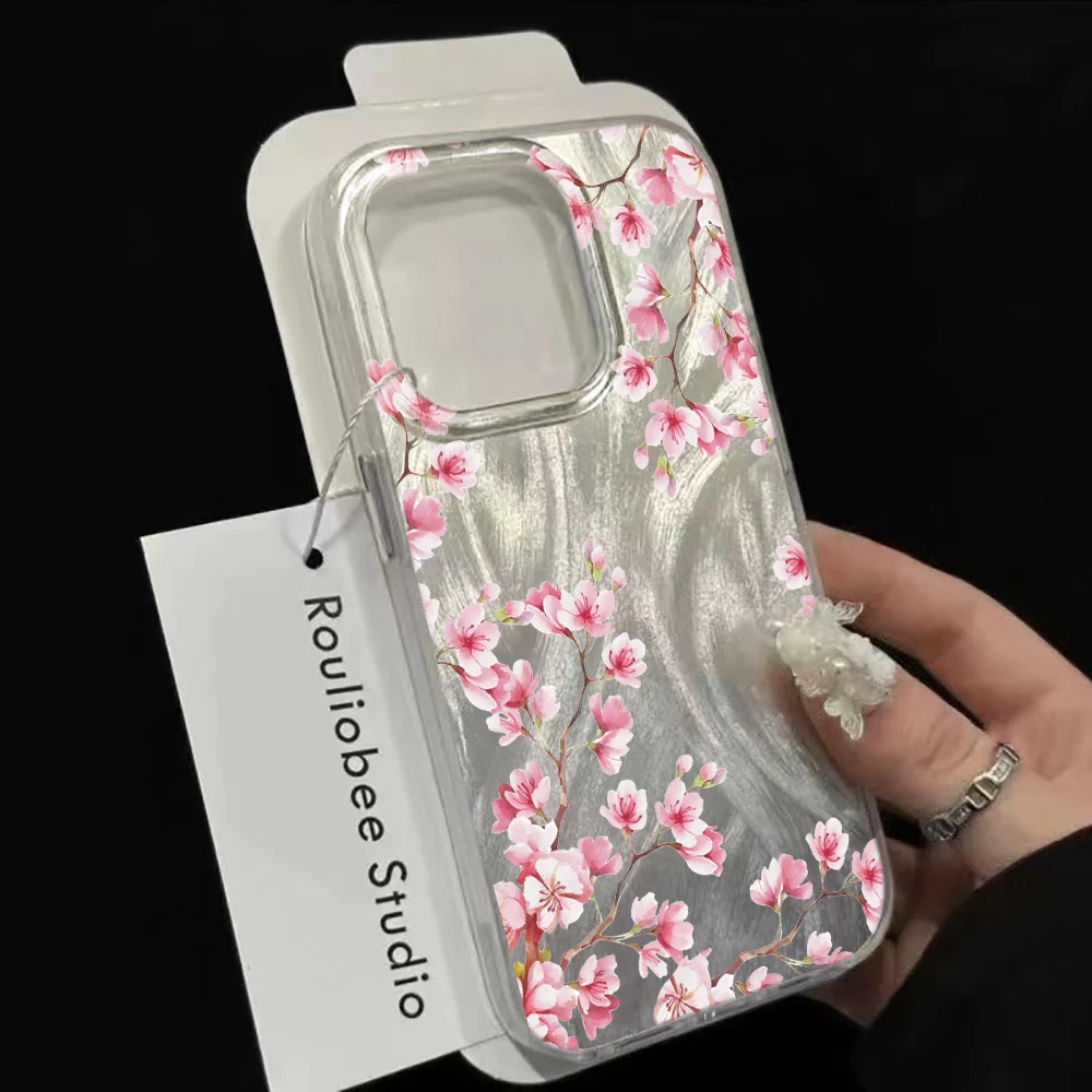 Чехол для телефона с текстурой перьев для iPhone 17 Pro Max 15 16 14 13 12 11 8 7 Plus Pro 16E Air, винтажный, с вишневым цветом, жесткий матовый чехол (art.: 3920dae48967f) - 3920dae48967f