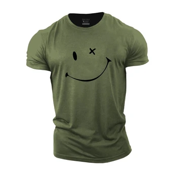 New Summer Men's Clothing Smiley Print T-Shirts Man's Short Sleeve Tops Sports Boys T Shirts Tees Casual Loose Oversized Garment 5