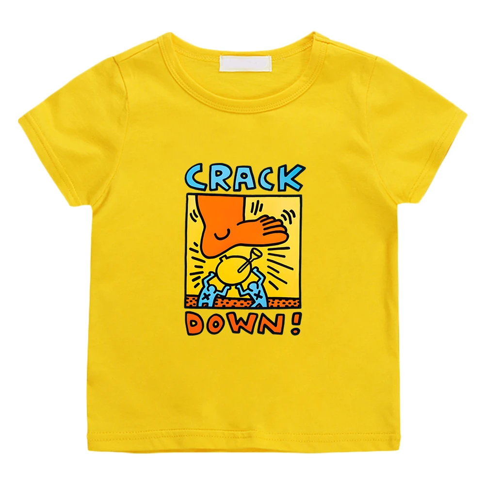 

Рубашки из 100% хлопка для мальчиков и девочек, футболка с принтом K-keith H-haring, повседневная детская футболка с коротким рукавом и забавным муль...