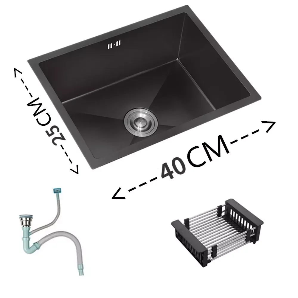 

304Stainless Steel Kitchen Balcony Small Wash Basin Wash Basin Undermount Single Bowl Black Counter Small Sink Single Slot