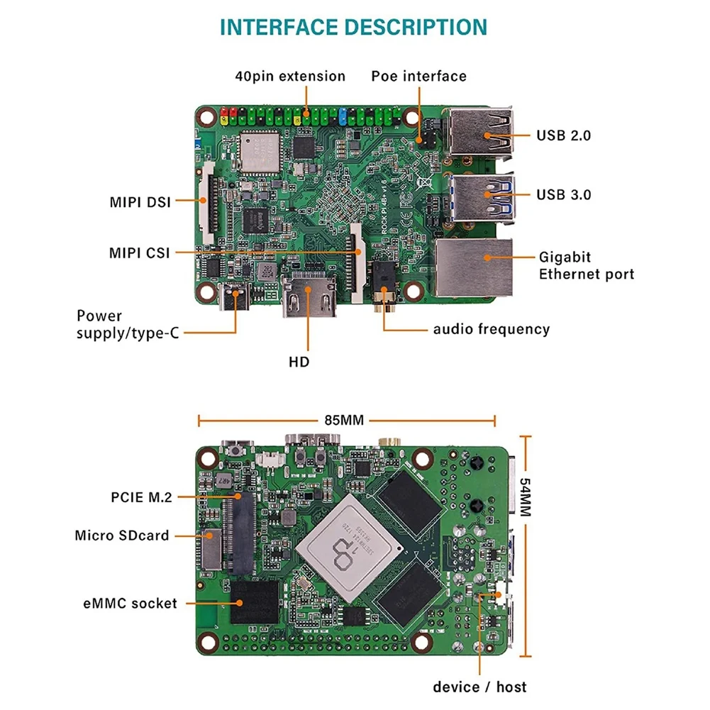 

Rock Pi 4 Plus Model a Development Board Rockchip RK3399 Six Core LPDDR4+EMMC Without WiFi Bluetooth Motherboard(2G+16G)