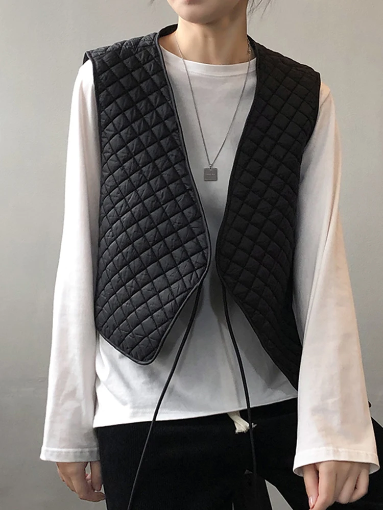 QOERLIN Designer Irregular Women's Winter Warm Jackets Sleeveless Vest Coats Autumn Beige Outerwear Lace-Up Waistcoat 2023 New