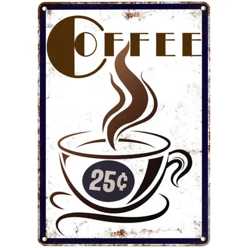 Забавный металлический знак 12x 8In кофейный винтажный жестяной для гаража дома