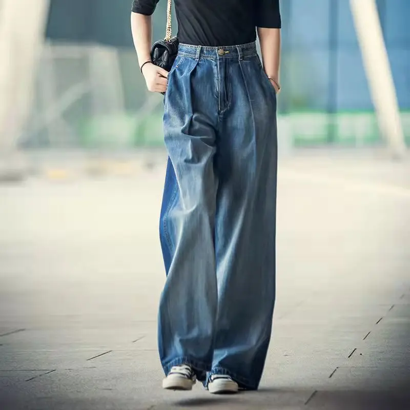 

Jeans Women's Wide-leg Jeans 2022 y2k Streetwear High Waist Vintage Trousers Casual Simple Blue Buttons Straight Denim Long Pant
