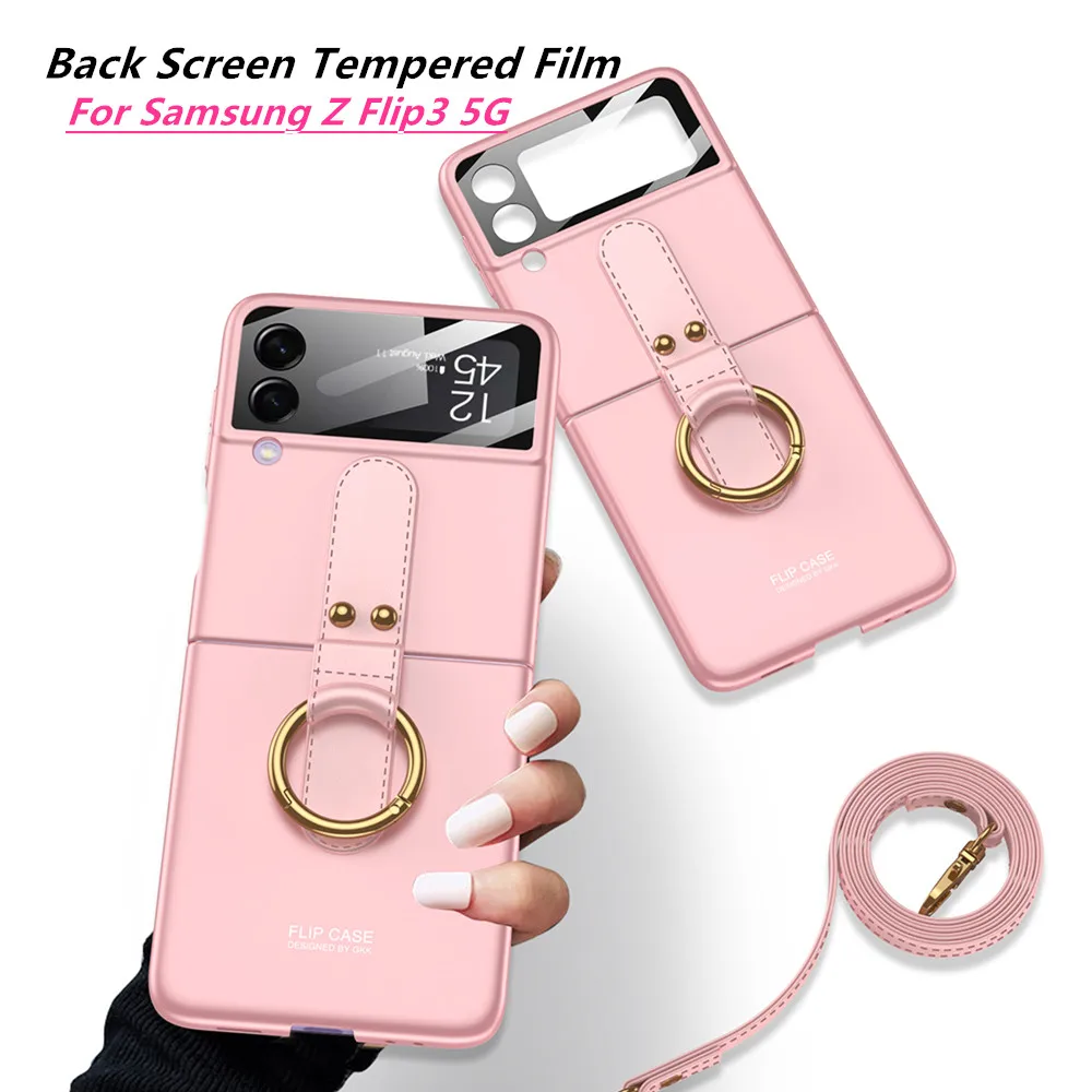 

Case for Samsung Galaxy Z Flip 3 5G Case Ring Holder Stand Crossbody Shoulder Strap PC Hard Protective ShockProof Case for flip3