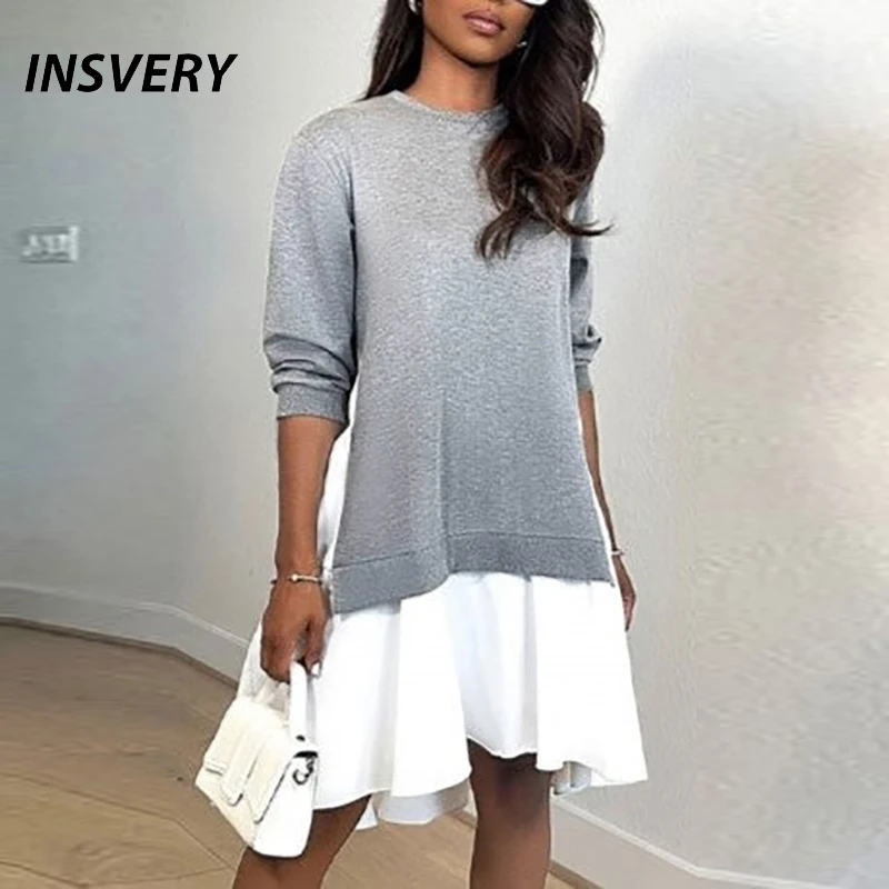 

Осенне-зимнее платье, женские повседневные платья мини с круглым вырезом для женщин, элегантное платье-свитшот с длинным рукавом, 2023