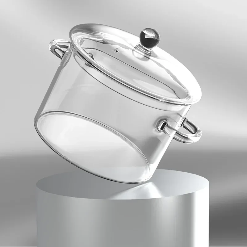 Термостойкая стеклянная суповая кастрюля прозрачная для супа и стока бытовая