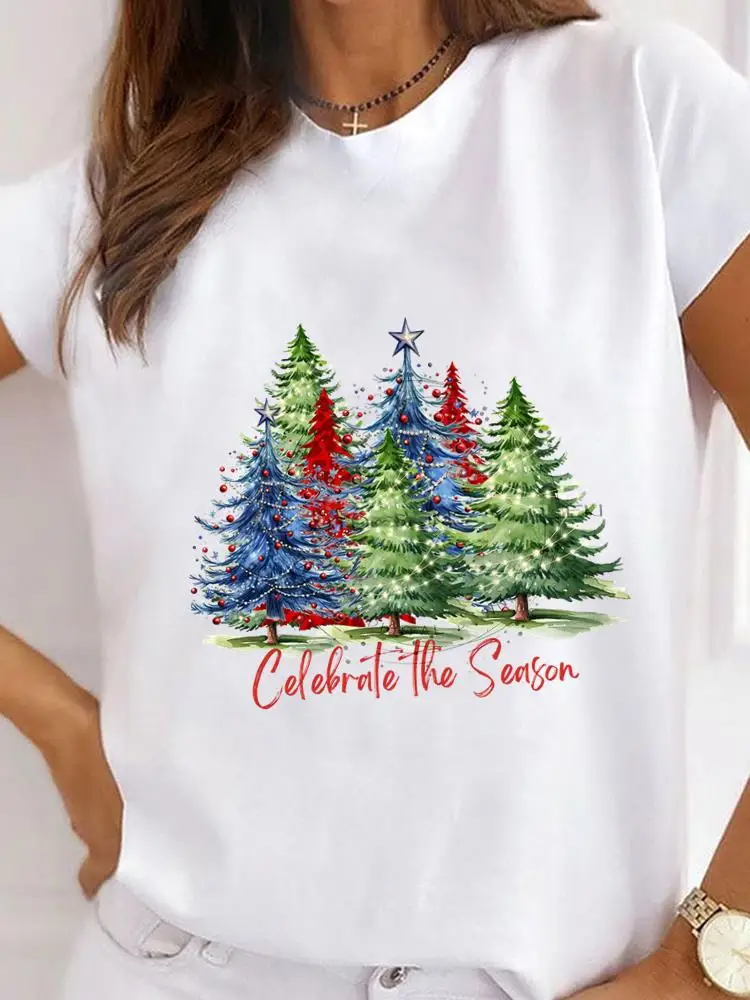 Милый тренд модная Новогодняя женская футболка с милым принтом топ одежда