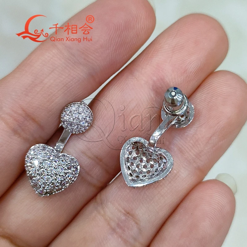 S925 silver 11*22mm heart shape melee white moissanite  stone earrings  ear stud Earing earrings for jewelry woman gift
