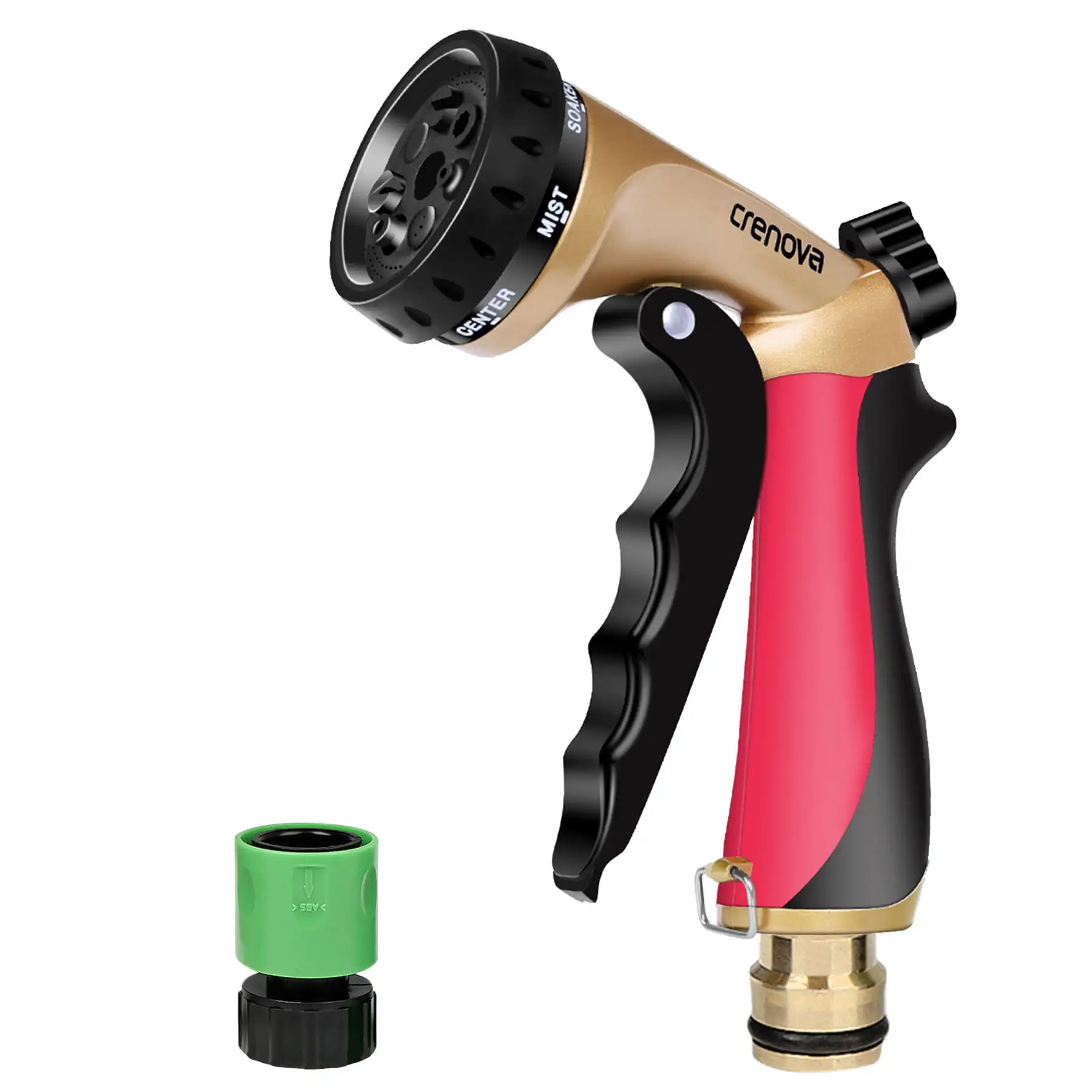 

Garden Hose Nozzle, Metal Water Car Wash Hose Nozzle Sprayer with Flow Control, Non-slip Rubber Coated for Winter, RED