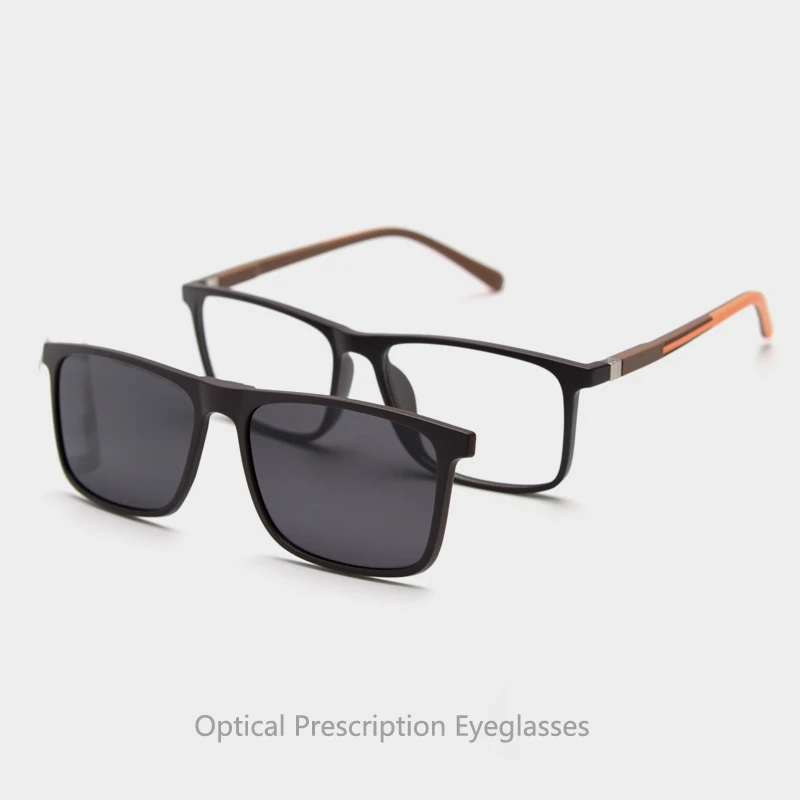 Magnetic Clip-on Polarized Sunglasses Big Size Eyeglasses Man TR90 Square Black Frame Optical Prescription Glasses Woman