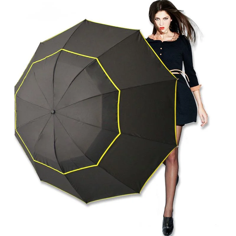 

130cm Big Top Quality Umbrella Portable Double Layer Outdoor Umbrella Windproof Large Paraguas Male Women Sun 3 Floding Umbrella
