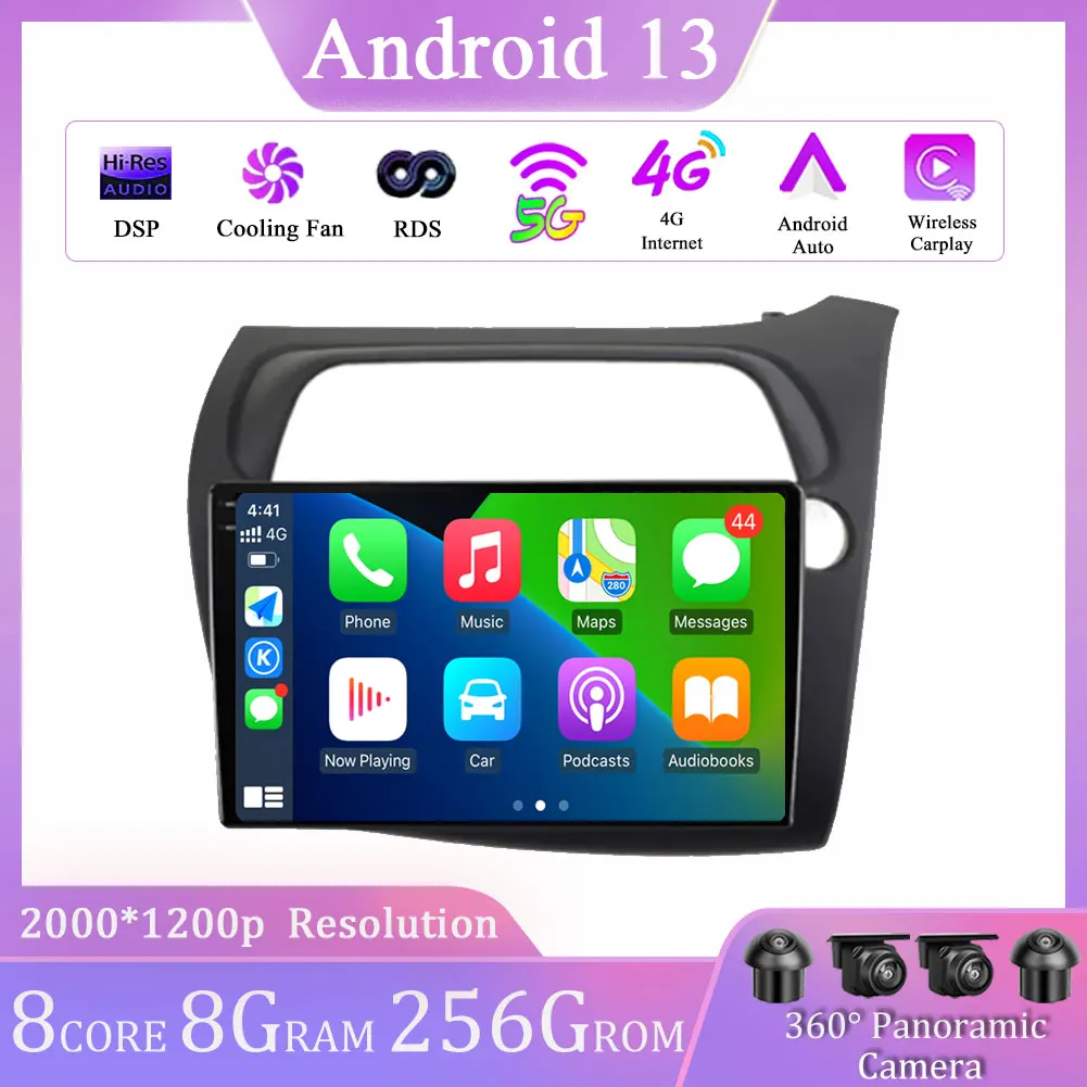 

Android 13 RHD QLED экран для Honda Civic Hatchback 2006-2011, автомобильное радио, стерео, мультимедийный видеоплеер, навигация GPS