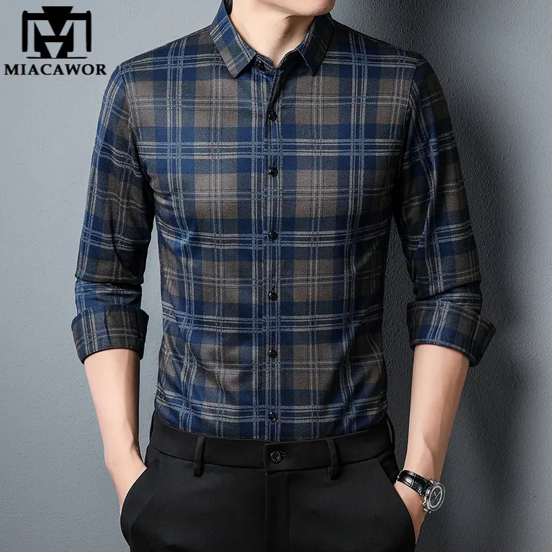 

Рубашка мужская в клетку, брендовая Роскошная Одежда с длинным рукавом, облегающая повседневная одежда, C925