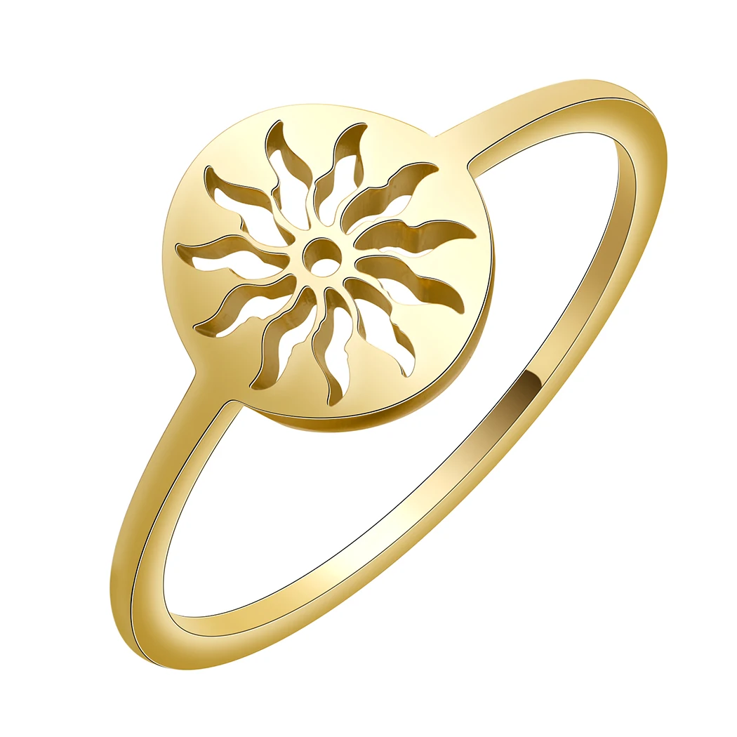 

CHENGXUN Hollow Sunwheel Rings for Women Girls Stainless Steel Moon Minimalist Star Stacking Midi Ring celestial Jewelry Gift