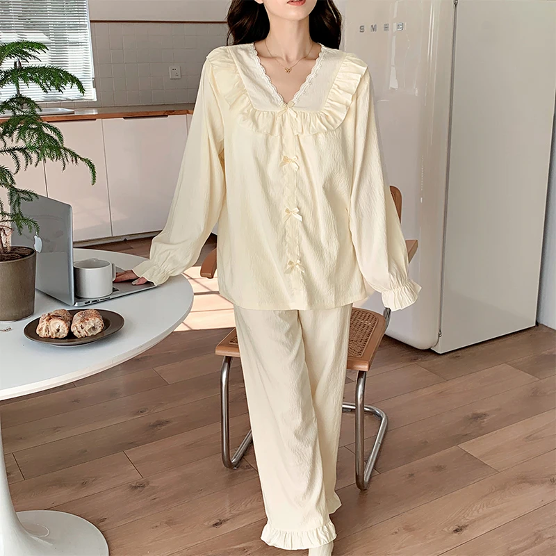 Женский пижамный комплект с нагрудной подушечкой осень 2024 милая Хлопковая