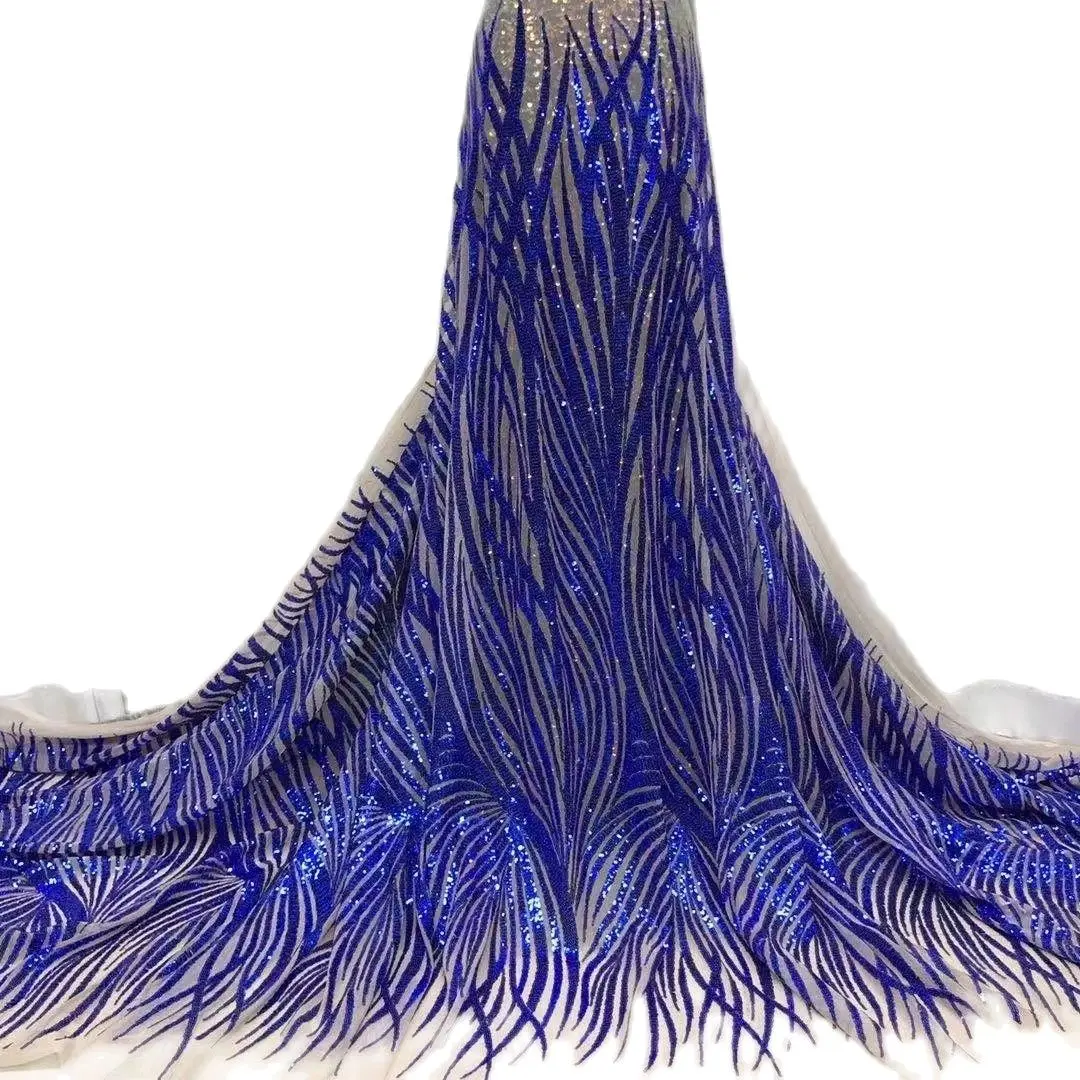 

2022 High Quality Sequence French Nigerian Sequins Net African Tulle Mesh Lace Fabric For Dress 5 Yards/Lot