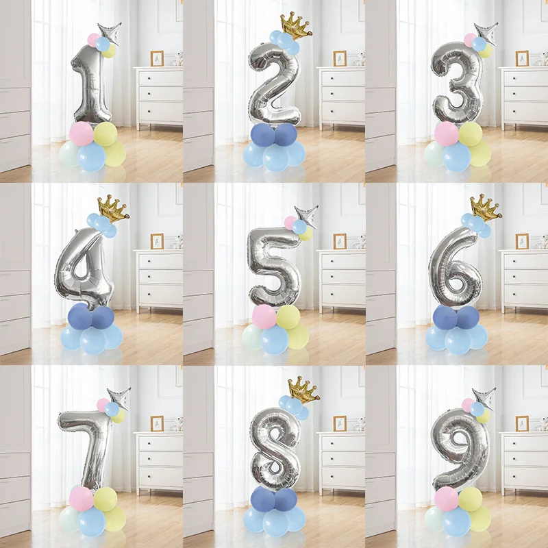 

Набор воздушных шаров цифр 0-9, корона, столб, алюминиевая пленка, синие шары в вечерние те, детская игрушка для дня рождения, свадьбы, сцениче...