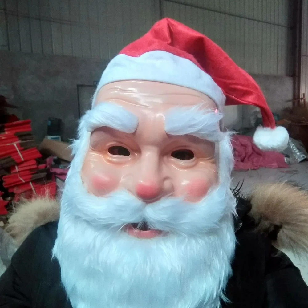Маска Санта-Клауса с красной шапкой и бородой рождественский костюм для косплея