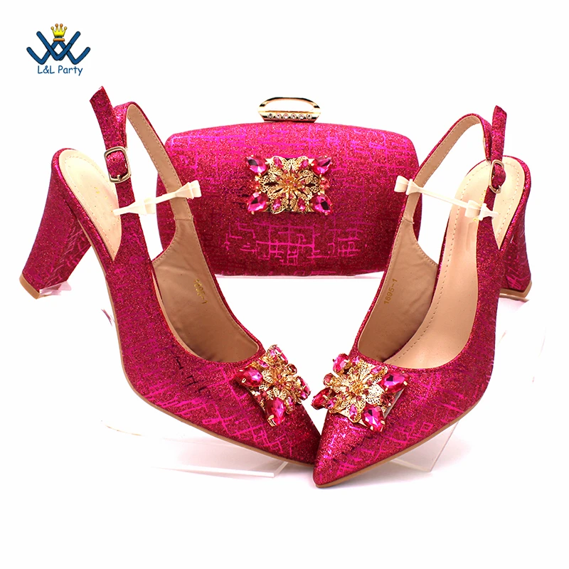 2024 New Arrivals Fuchsia Color Italian Design Shoes Matching Bag Set Mature Style African Ladies Pumps for Dress