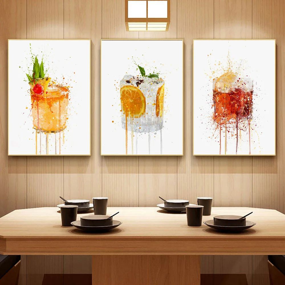 

18style Fashion art unique fruit cocktail glass cold drink poster bar wall art Canvas painting living room home decoration