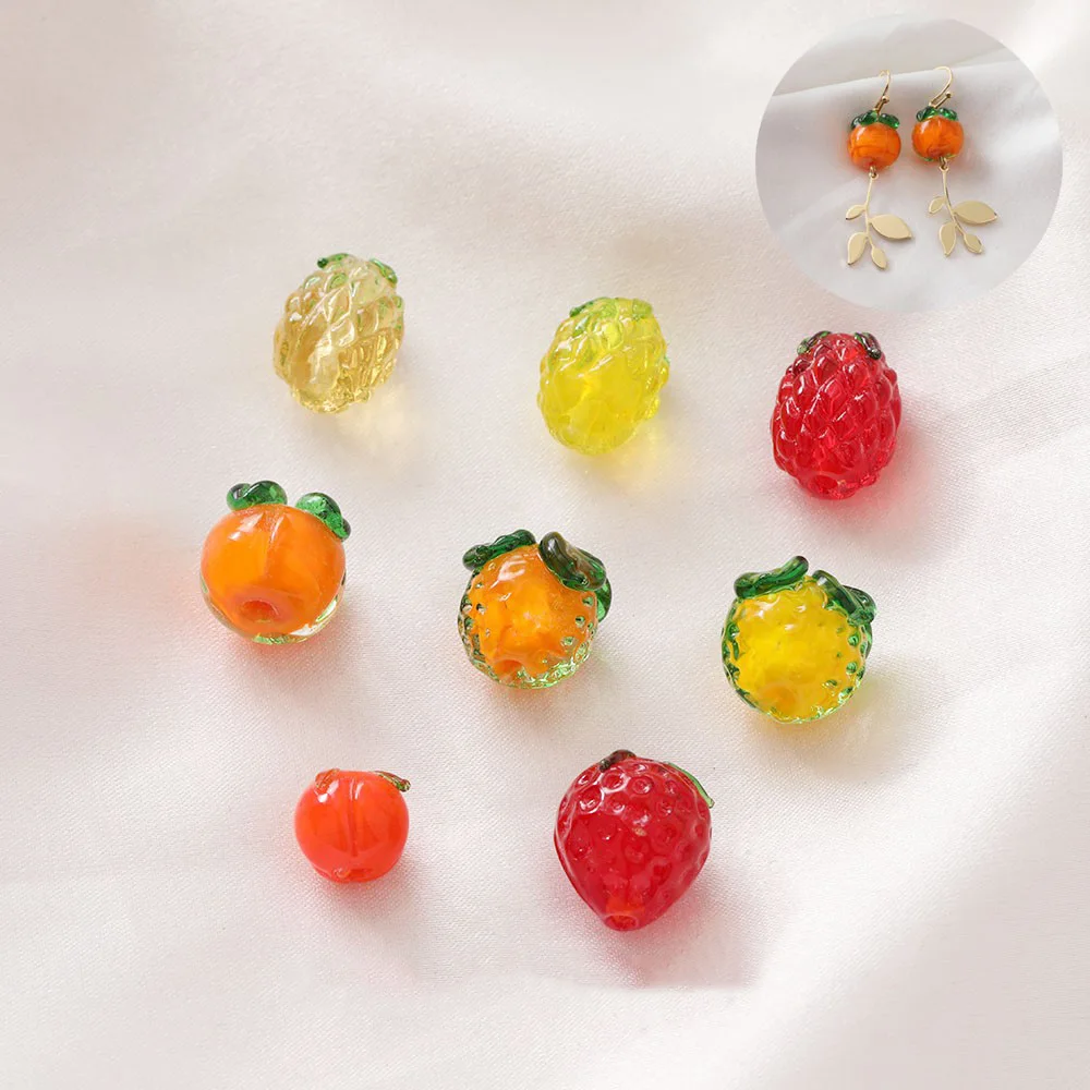 4PCS Glass Fruit Beads Persimmon Pineapple Strawberry Orange DIY Making Supplies Earrings Necklace Bracelet Accessories