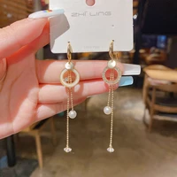 new fashion trend unique design geometric asymmetric diamond delicate elegant circle pearl tassel earrings jewelry party gift