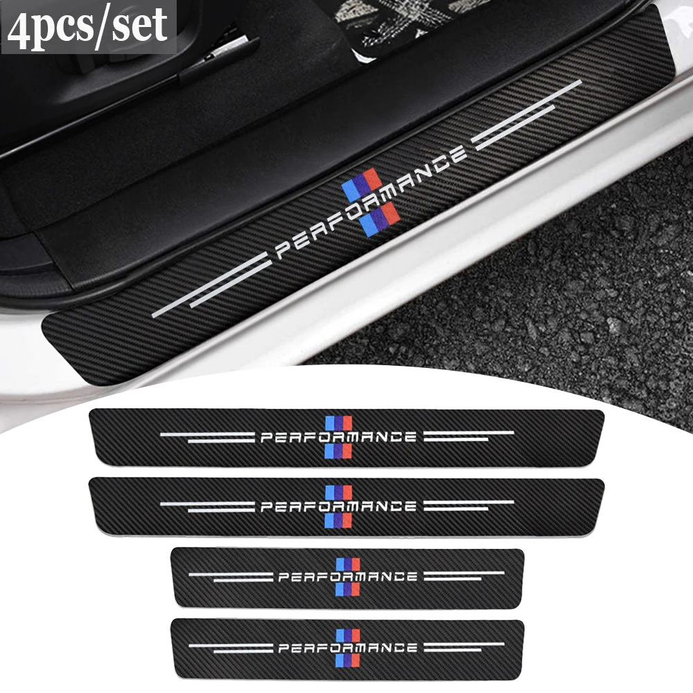 

4Pcs Car Door Threshold Sill Plate Stickers Anti-scratch Decals Carbon Fiber Trim Paster For BMW Performance X5 F15 E70 E53 G05