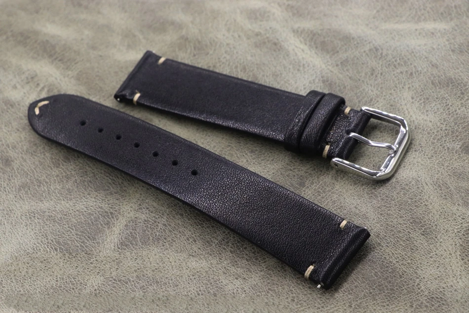 

Thin section Genuine Leather Black Watch Belt 18 19 20 21 22mm Handmade cozy Watch Strap Band Breathable Cowhide Watchbands
