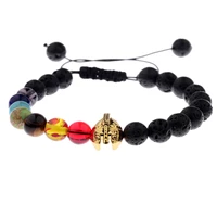 7 chakra lava stone healing balance beads bracelet stainless steel helmet prayer natural stone yoga bracelet for men women