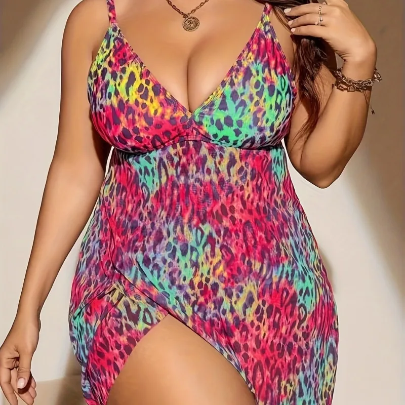 Женский раздельный купальник с V-образным вырезом и леопардовым принтом