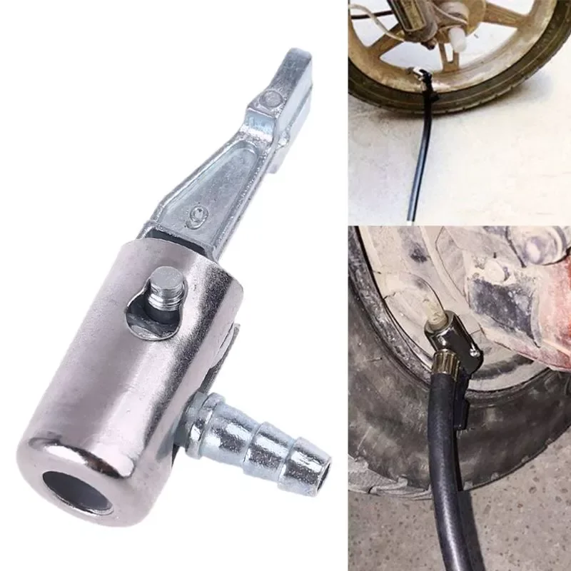 

1/4" Lock On All Metal Air Chuck,Mini Air Compressor Portable Tire Inflator Tire Chuck with Barb Connector for Hose Repair