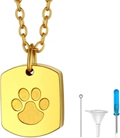 richsteel dog tag cremation necklace for men women urn jewelry for ashes gold plated pet paw print pendant with chain