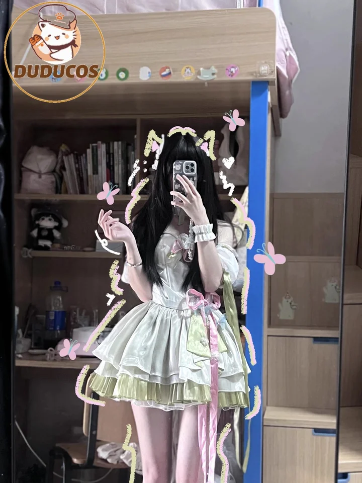 Фото Fluttershyy Косплей Костюм DUDU-SR Зеленое Короткое Платье Лесной Женский Костюм Флаттершайй Косплей Парик Рождество №1