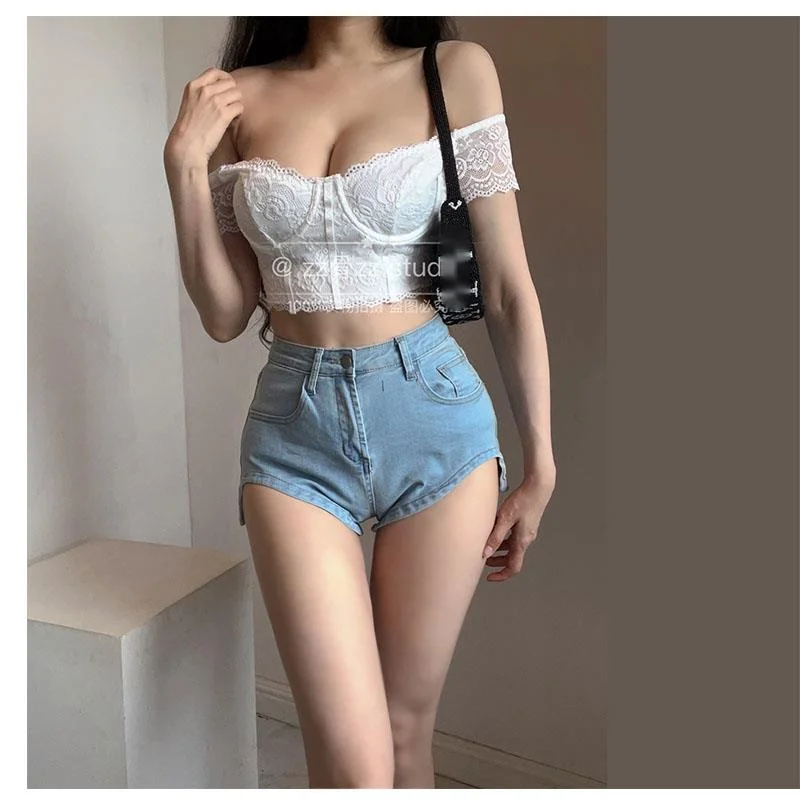 Женская Кружевная футболка привлекательная приталенная белая с квадратным