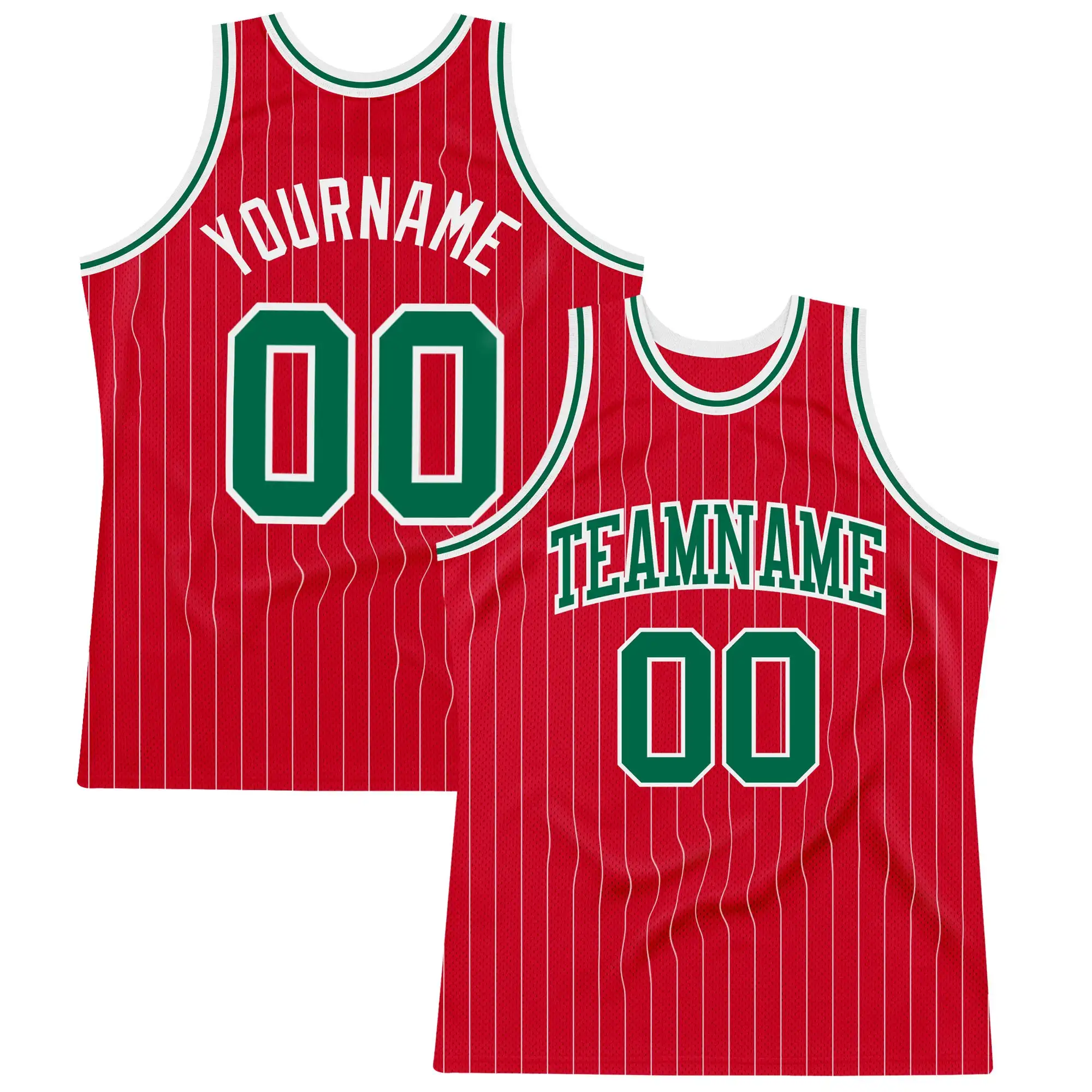 

Custom Red White Pinstripe Kelly Green-White Authentic Sublimation Basketball Jersey Personalized Uniforms