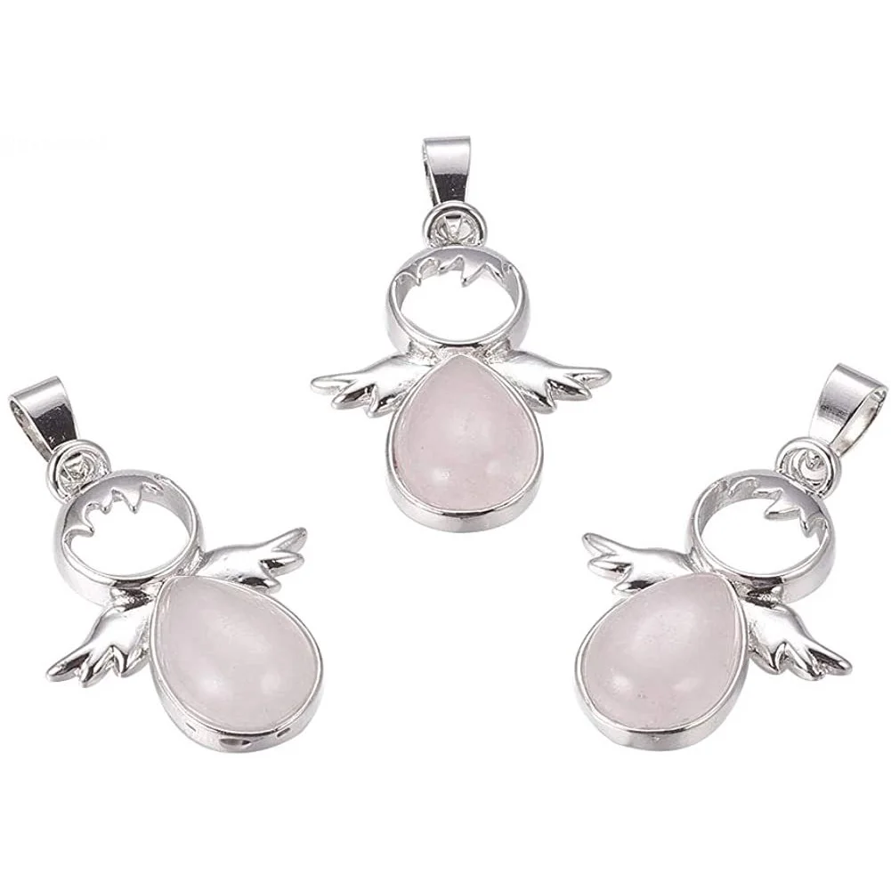

10pcs Rose Quartz Pendants Gemstone Angel Pendants with Brass Silver Findings for Necklace Earring Jewelry Making