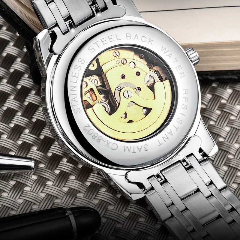 Роскошные автоматические механические мужские часы из нержавеющей стали