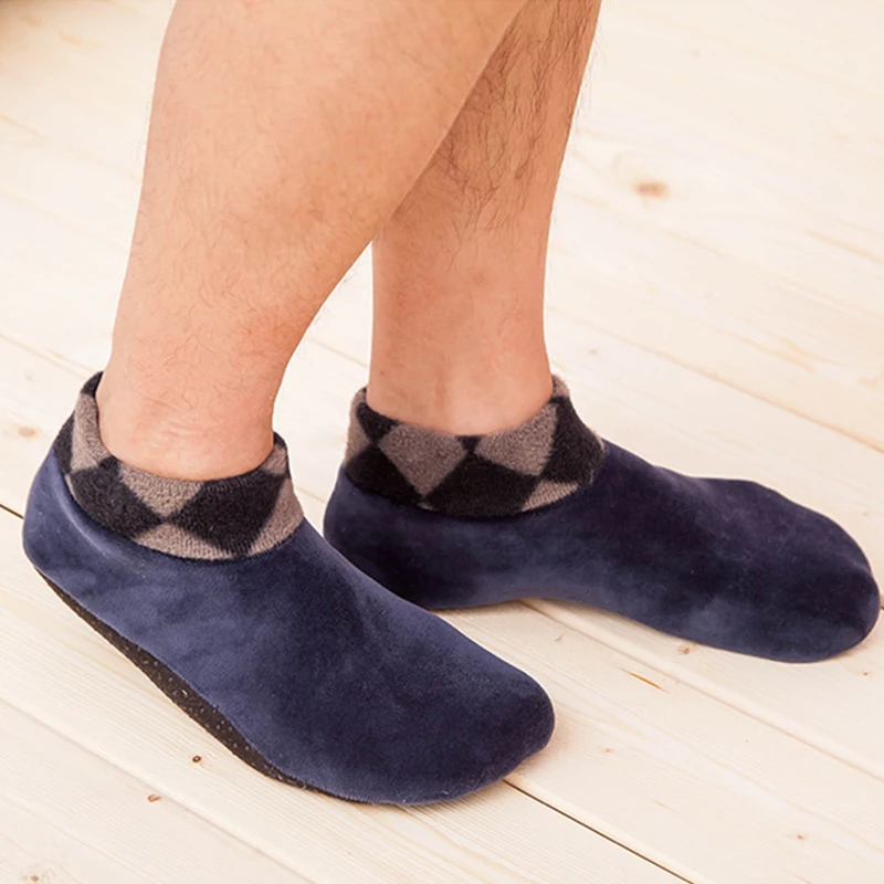 

2022 Men Socks Casual Winter Men's Slippers Socks Floor Slipper Thick Fleece Soft Non Slip Bed Sock Short Socks Home Warm Male
