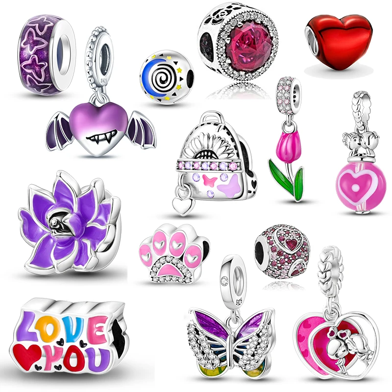 

Charm 925 Sterling Silver Color Love Separated Beads Large Hole Bead Fit Pandora 925 Original Bracelet Snake Bone Chain Necklace