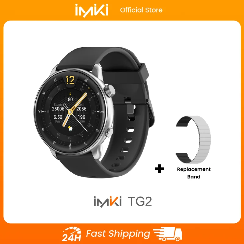 Фото Умные часы IMIKI TG2 с AMOLED-экраном 1,43 дюйма, водонепроницаемые, с Bluetooth-вызовами, для военных и спортивных целей, с компасом, альтиметром и мониторингом здоровья №1
