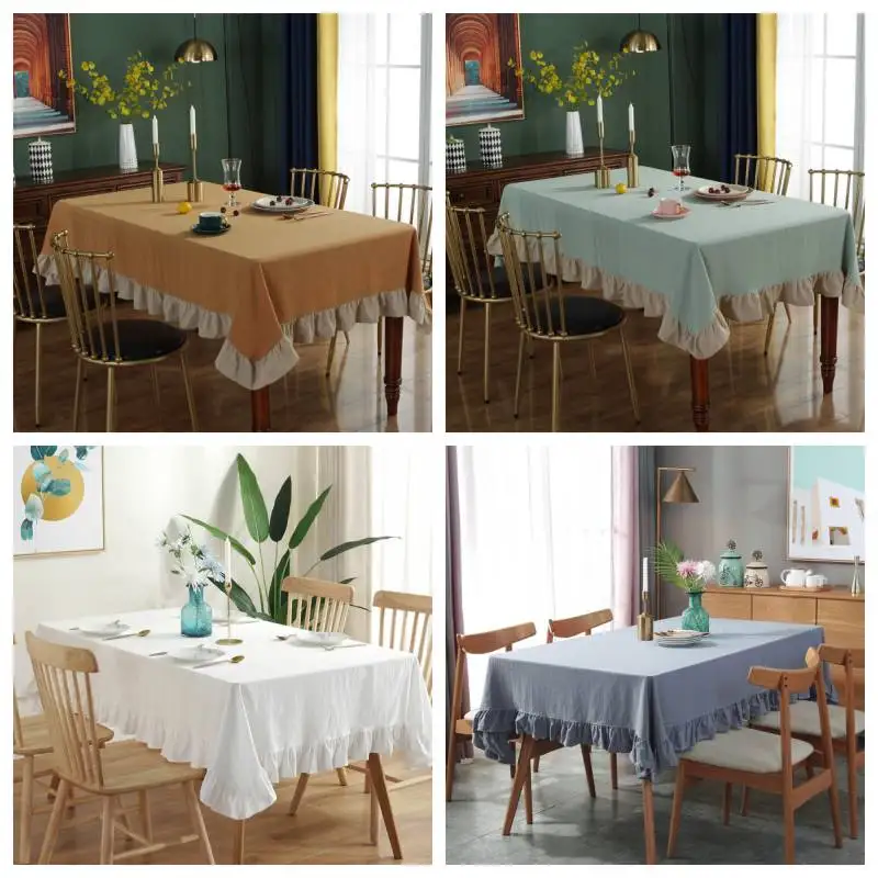 

Cotton Fabric Table Cloth Washable Tablecloth For Wedding Party Dining Banquet Decoration Luxuriou Table Cover Ruffle Design