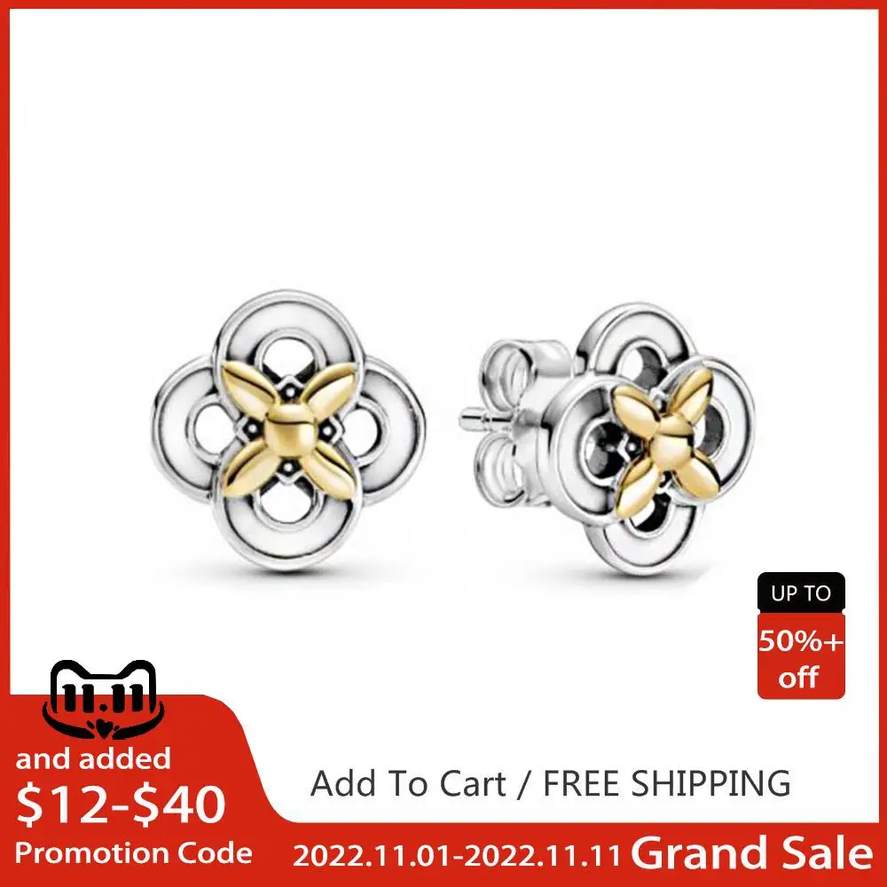 

Comfortable to Wear Dazzling Daisy Two Tone 14K Gold Flower Stud Earrings for Women 925 Sterling Silver Original