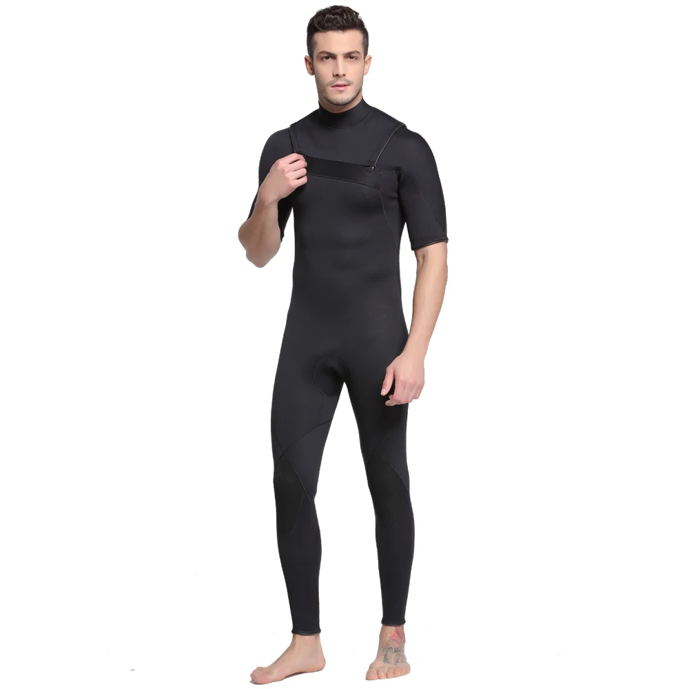 Sbart Men 3mm one-piece surf Suit Short sleeve Wetsuit neoprene Freediving spear fishing  Diving suit swimsuit Black diving suit